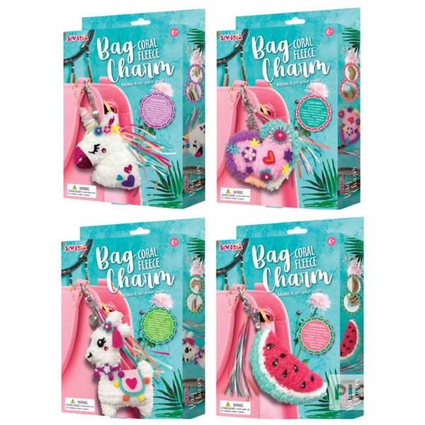 4 Pack Llama Watermelon Unicorn Heart - Fleece Bag Charms Jewelry DIY Craft