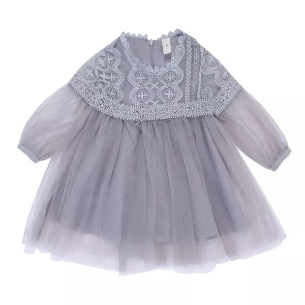 Grey Long Sleeves Lace Tulle Dress