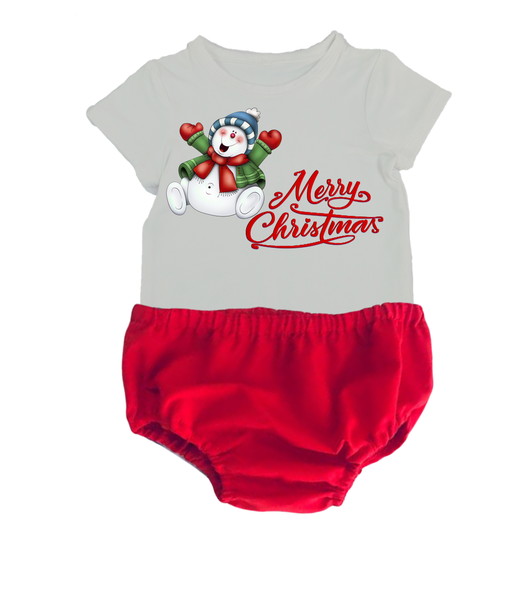 Christmas Outfit-Red Nappy Cover-Merry Christmas Cute Snowman
