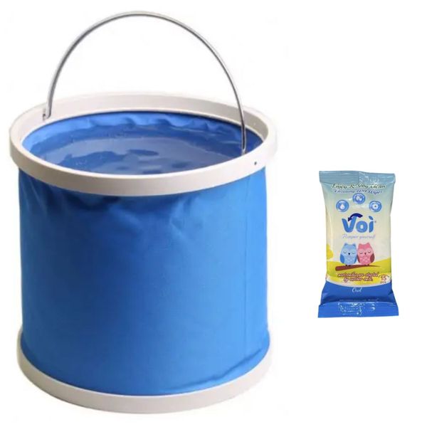 Fishing And Camping Foldable 10 Liter Bucket With Wipes