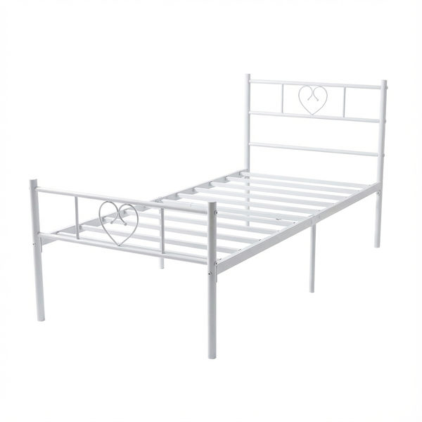 White Metal Single Bed Frame - Sturdy Bedroom Platform Bed Frame190x90cm