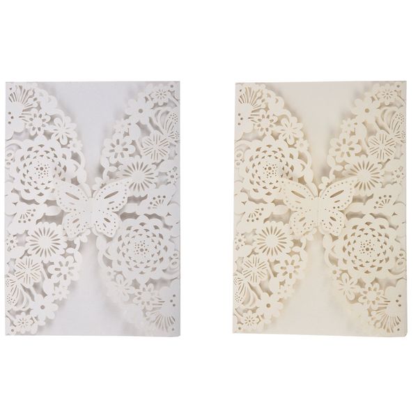 10Pcs/Set Carved Butterflies Invitation Card For Wedding Ivory White