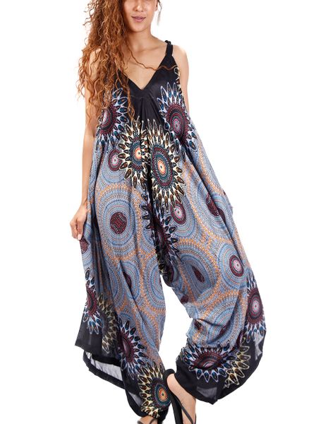SKA VV Tie Shoulder Mandala Peacock Umbrella Jumpsuits