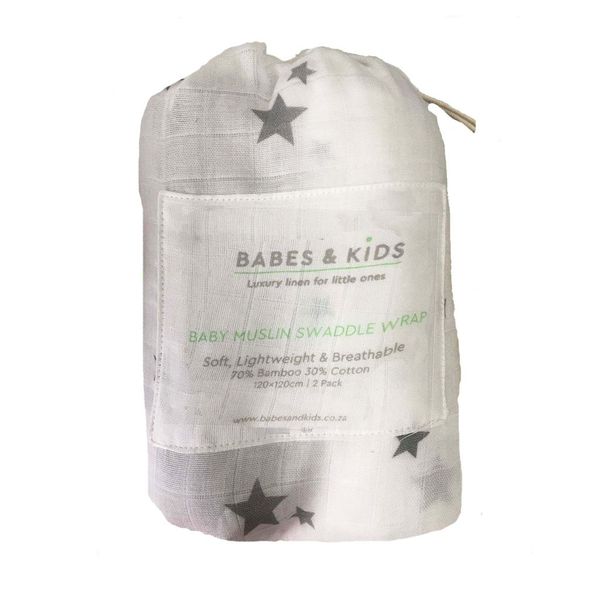 Babes &amp; Kids - Muslin Swaddle Blanket Set (Grey) - Bamboo/Organic Cotton