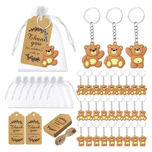 20PCS Baby Shower Souvenirs Gift Bear Keychain Organza Bag