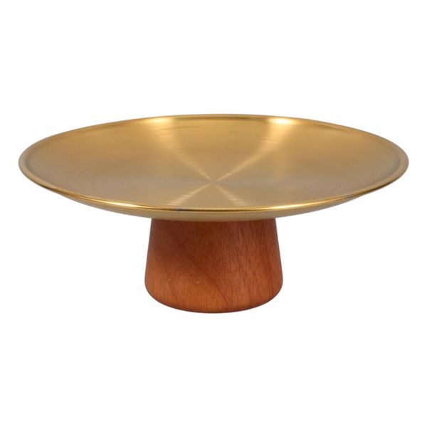 Modern Gold Metal Stand with Wooden Base