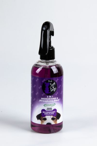 Just 4 Dogs Deodorising 2 in 1 Spray 300ml Detangle Blueberry