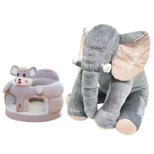 Belecoo Elephant Pillow &amp; Baby Learning To Sit On Elephant Sofa Seat