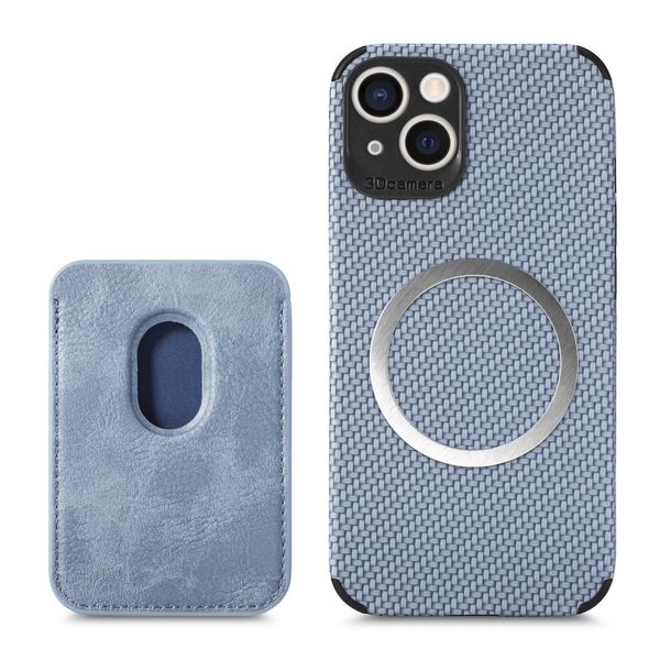 PU Carbon Fiber Case with Matching Magnetic Card Holder For iPhone 14 Max