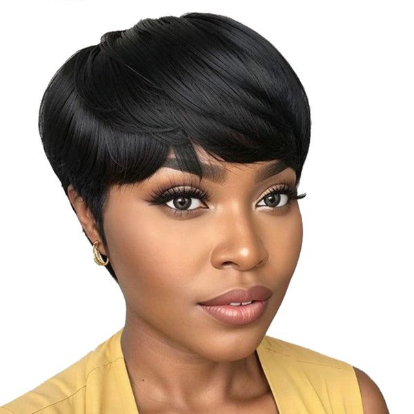 Golden Perfect Short Straight Pixie Cut Wig-Brazilian Hair Machine Made Wig