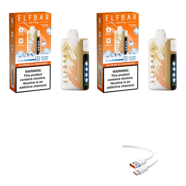 Elfbar Ice King 25k Watermelon Lemonberry+DiscoVape Charging Cable (2 Pack)
