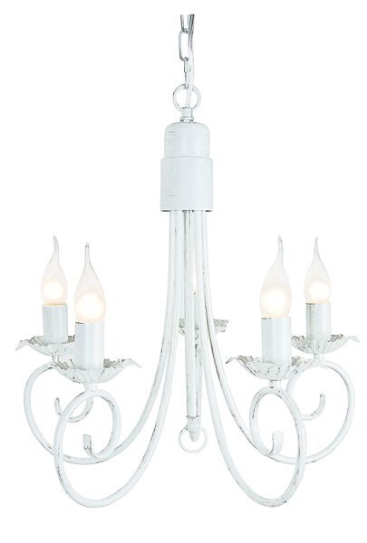 5 Light Fossil White Metal Chandelier on Chain