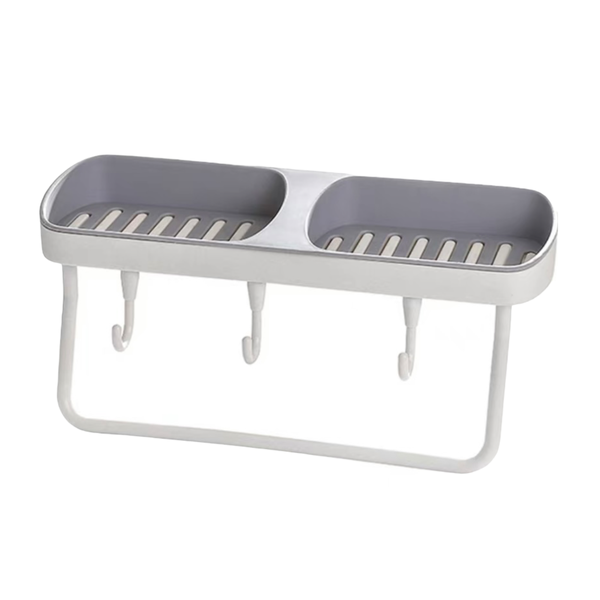 Punch-Free Bathroom Plastic Soap Organizer Rack with 4 Utility Hooks
