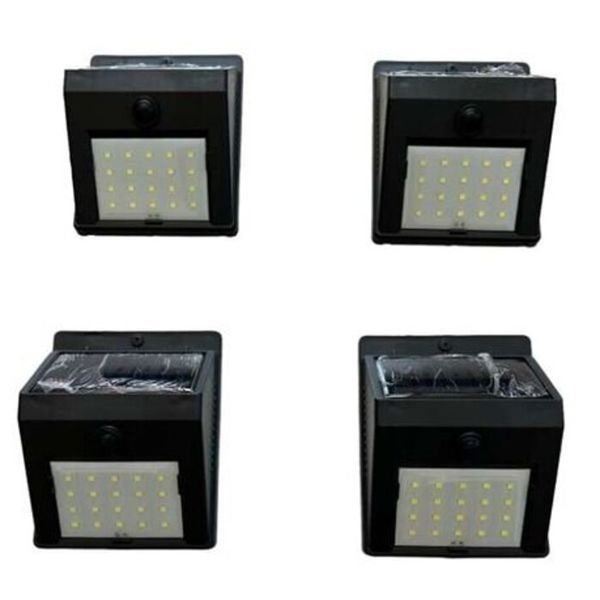 Solar Powered LED Wall Lamp with PIR Sensor + CDS Night Sensor - Pack of 4