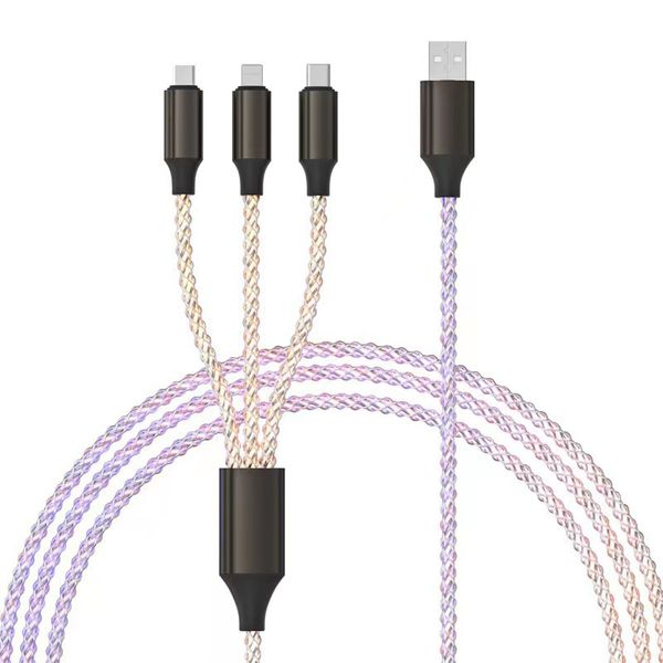 3-In-1 RGB LED Charging Cable With 66W Fast Charge, Type-C/Micro