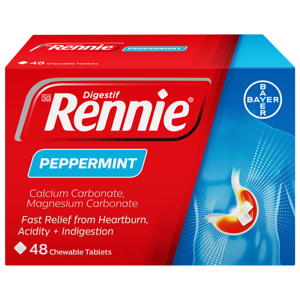 Rennie Peppermint - 48 Tablets Antacid - Relieves Heartburn &amp; Acid Reflux