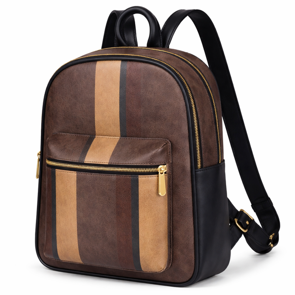 Women's Compact PU Leather Backpack Handbag with Front Pocket and Gold Zip