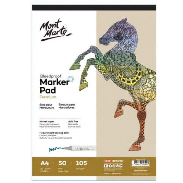 Mont Marte Premium Bleedproof Marker Pad 105gsm A4 - 50 Sheets