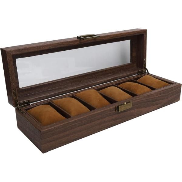 Wooden Watch Storage Elegant Shape 6 Grid Slots Box