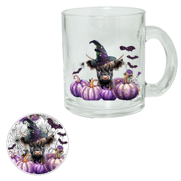 Purple Pumpkin - Clear Glass Printed Mug &amp; Coaster Set