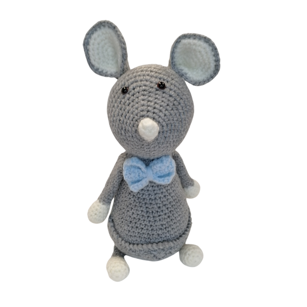 Handcrafted Crocheted Toy - Tooth Mouse with Blue Detail