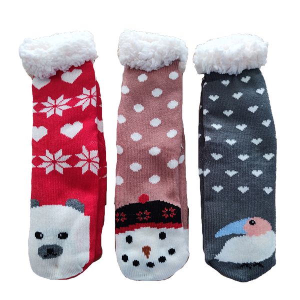 3 Pieces Value Pack.Women's Fleece velvet Lining Knit Slipper Socks.