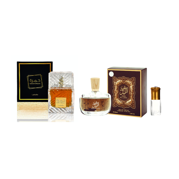 Khamrah &amp; Oud al Layl Combo EDP - 100ml + Perfume Oil