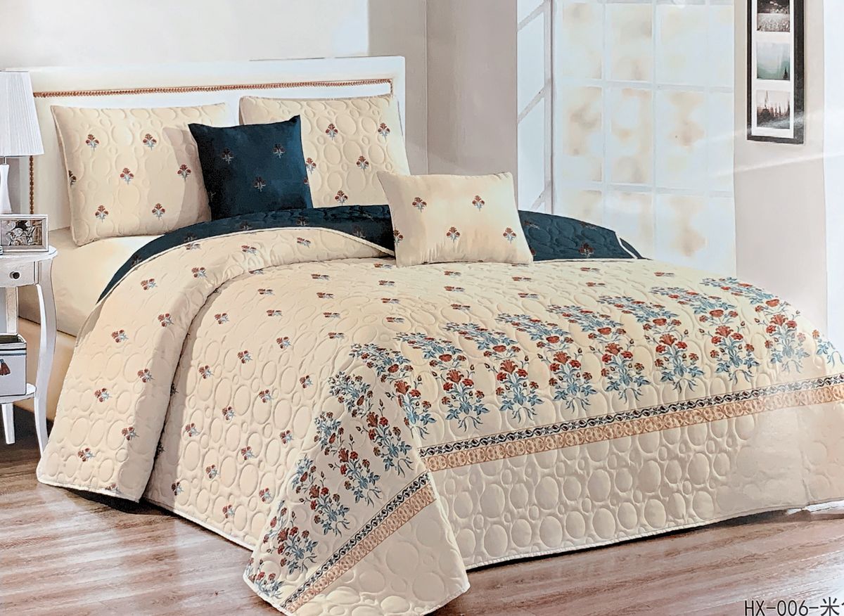 Bedspread Set Queen 5 Piece Microfiber Peach Ethnic Dots 