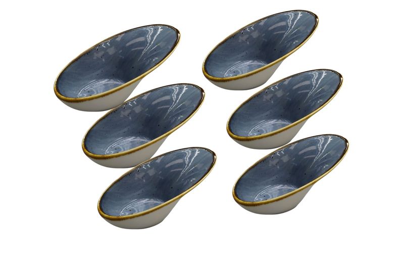 6-Piece White Oval Ceramic Bowl Set - 4.5