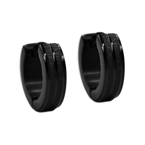 Xcalibur Stainless Steel Black Huggie Hoop Earrings