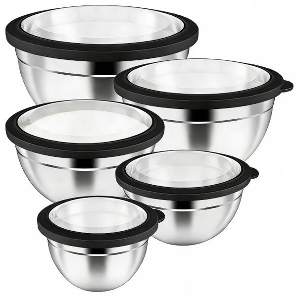 HOMGEM 10-Piece Mixing Bowls with Visible Airtight Lids Set - Black
