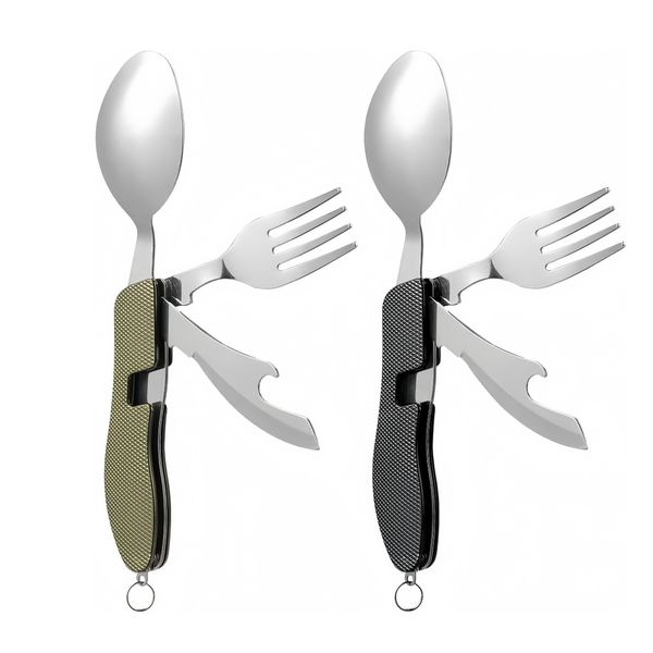 2Pack Detachable Camping Utensils Cutlery Set-Stainless Steel(Green Black)