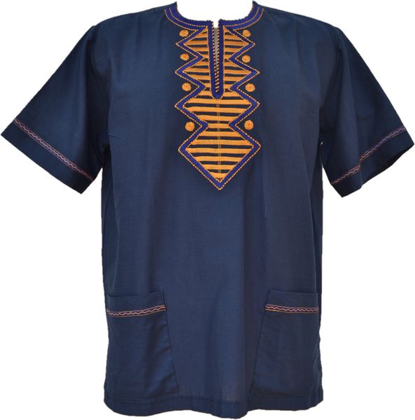 Men's Linen Embroidered Shirt - Navy