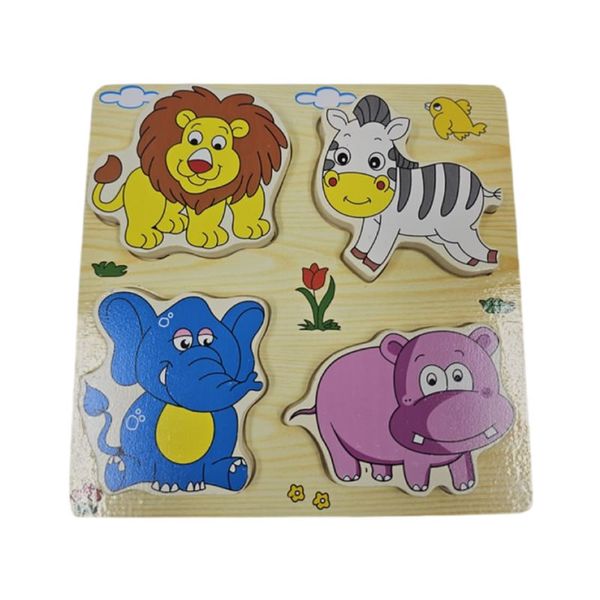 4-in-1 Wooden Pegged Wild Animals Puzzle