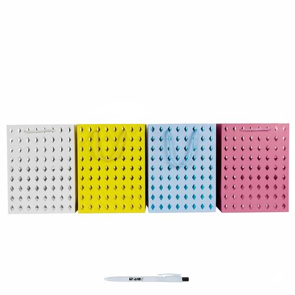 4Pcs Medium Stylish Diamond Pattern Gift Bags in 4 Colors + ReVibe Pen