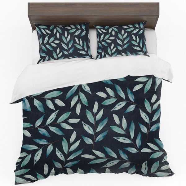 Leaves on Dark Blue Duvet Cover Set