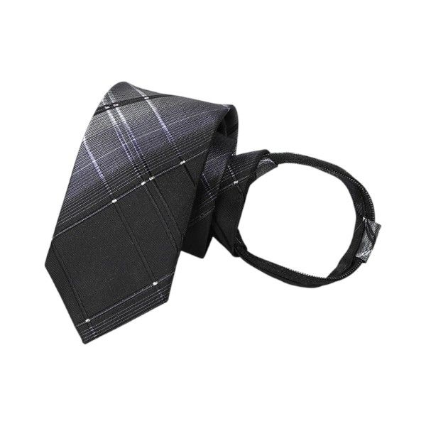 Men's Formal Tie With Diamond Plaid Pattern - Black &amp; Silver