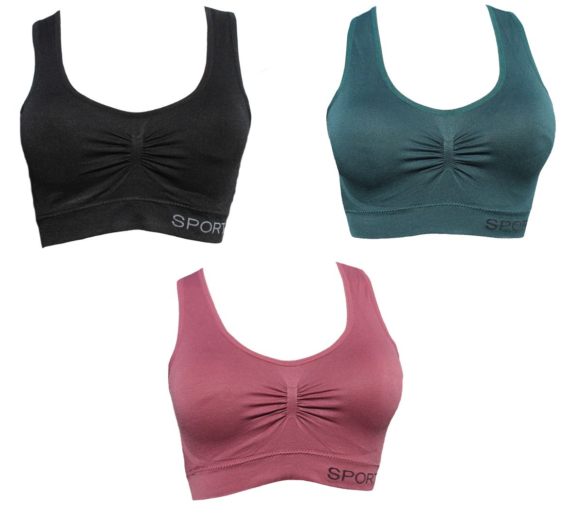 Seamless Comfortable Sports Bra with Removable Pads - Pack of 3