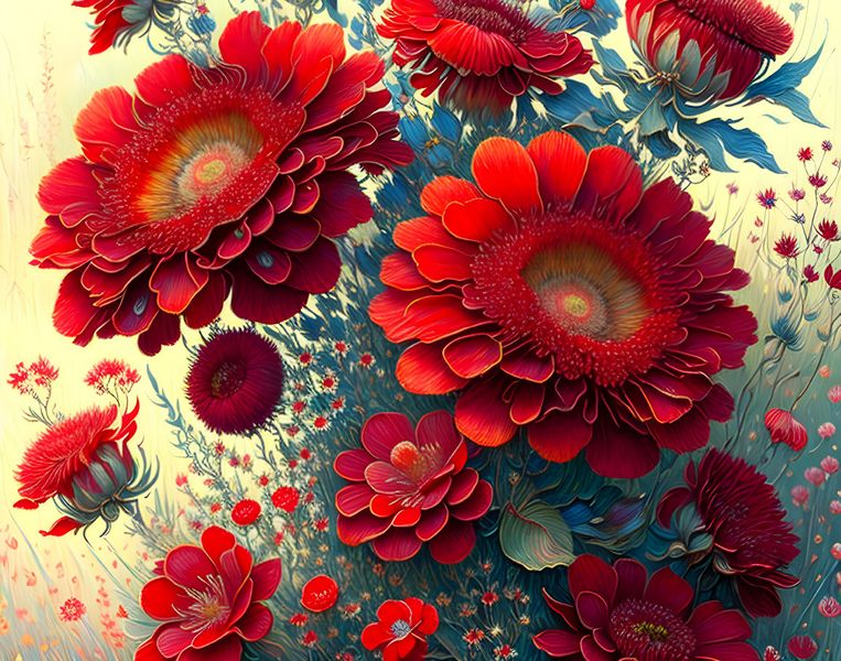 Canvas Wall Art - Red Intricate Flowers