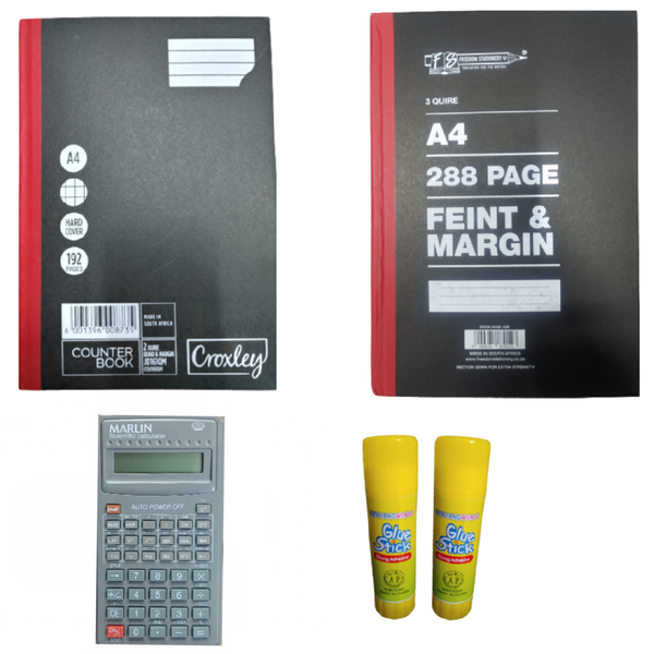 Quad &amp; Margin 2 Quire Book &amp; Feint &amp; Margin 3 Quire, Glue And Geometry Set