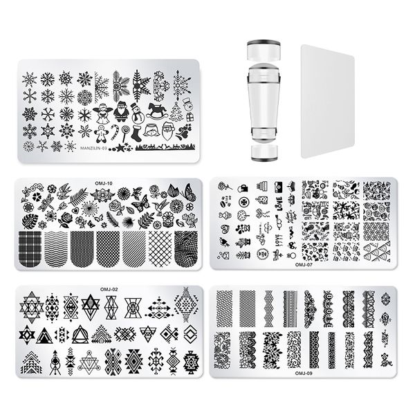 5 Sheet Nail Stamping Plate Set With Stamp And Scraper