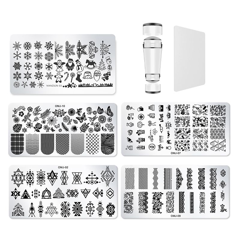 5 Sheet Nail Stamping Plate Set With Stamp And Scraper 