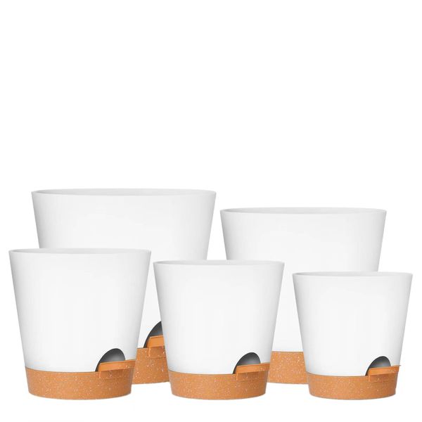 5-Piece Self-Watering Plant Pot Set- 12.7-17.8cm - Detachable Watering Tray