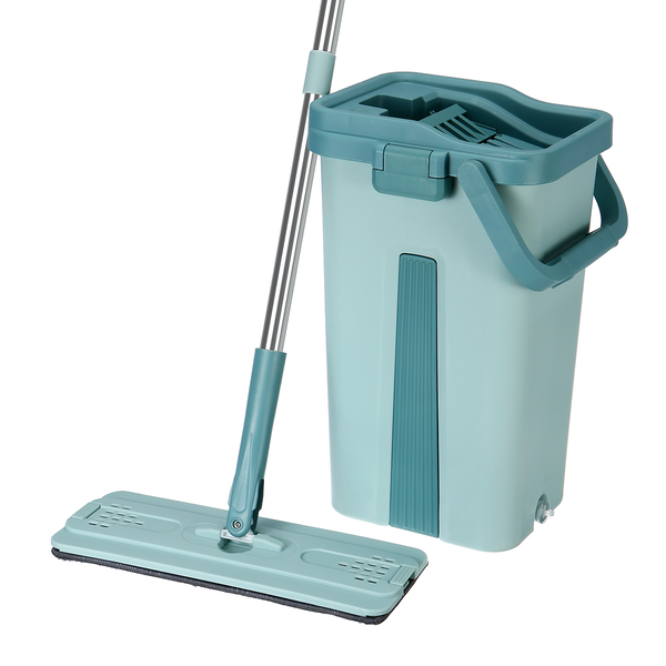 Hands-Free Cleaning Flat Mop and Bucket Set - Blue/Grey