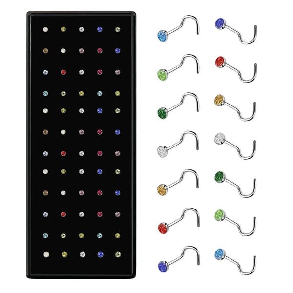 60Pcs Nose Ring Studs Set for Women Hoops Bone Screw