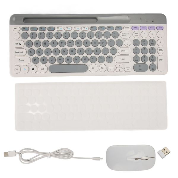 Rechargeable Wireless Keyboard &amp; Mouse Retro, White