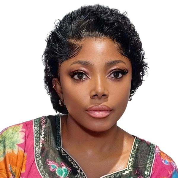 Geebuy Glueless Short Curly Human Hair Wig Pre Plucked for Daily Wear