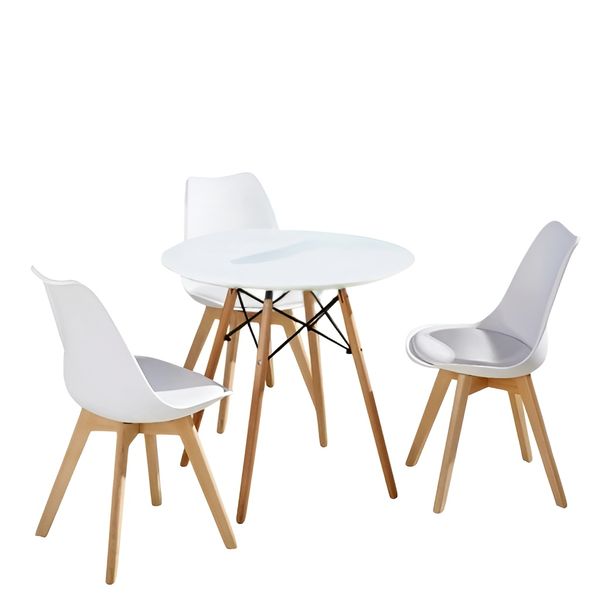 Modern 4-Piece Dining Table and Chair Set - White with Wooden Legs