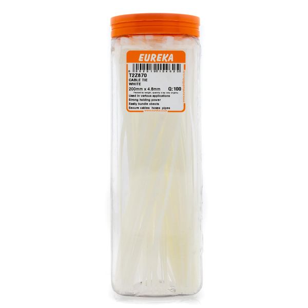 EUREKA Cable Tie White 200mm x 4.8mm Q:100 T2Z870