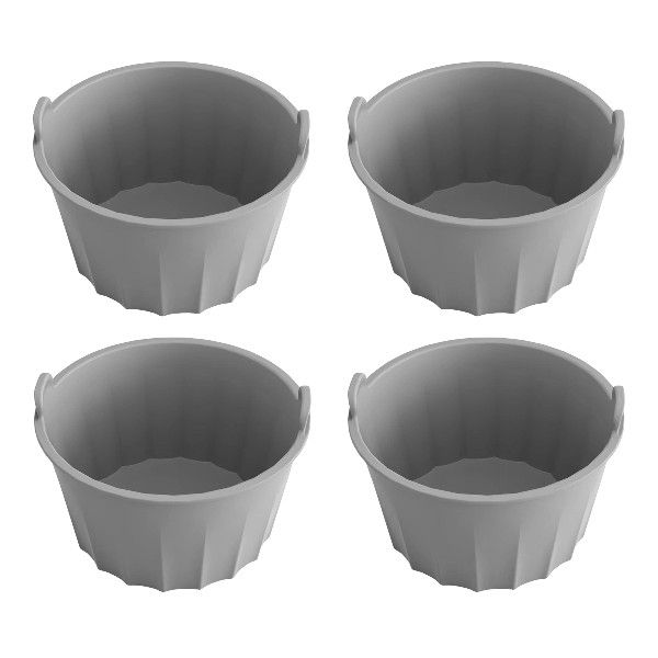 4 Piece - Silicone Airfryer Molds With Fluted Design &amp; Handles - Grey